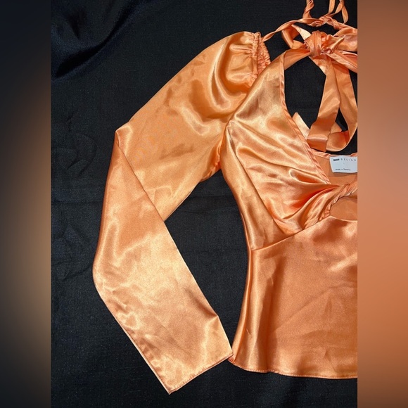 ASOS Twist Front Satin Blouse, Satin Top, orange top, vibrant top, neon top - Picture 8 of 12
